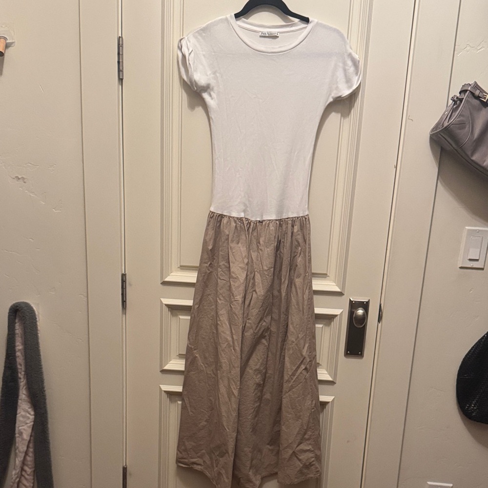 Zara White Top with Beige Maxi Skirt Dress
